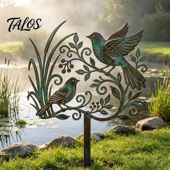 Rustic Copper Bird Statue Metal Garden Stake, Weather Resistant Iron Yard Art Ornament, Figurine Retro Patina Finish Sign for Outdoor Lawn Decor