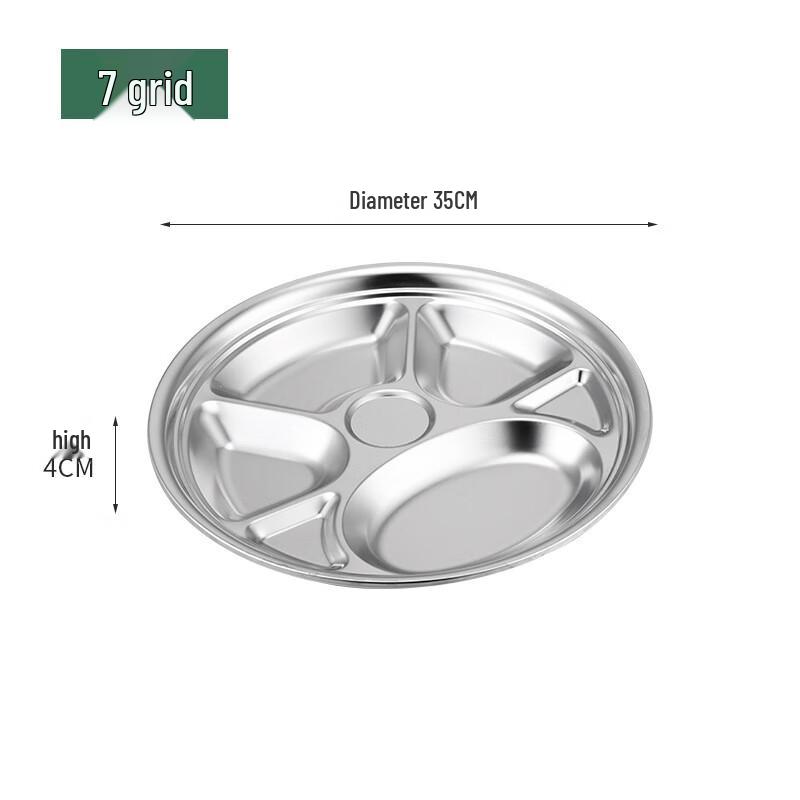 Mujv Stainless Steel Round 7-Compartment Meal Tray