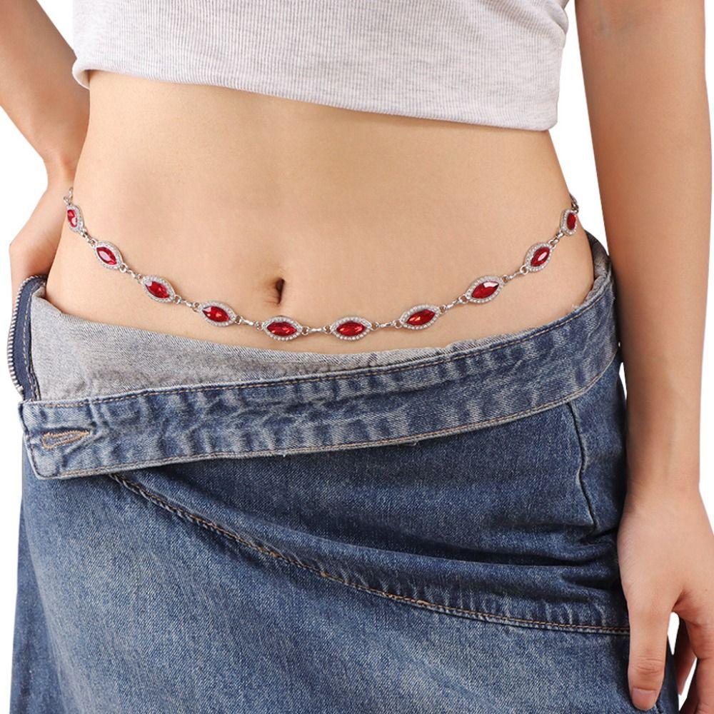 Metal Rhinestone Belly Belts Gold Y2K Waistband Unique Colorful Crystal Waist Chain Women