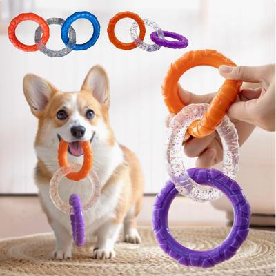 Dog Chew Toy TPR Teeth Cleaning Pet Toys Interactive Bite Resistant 3 Ring Tug for Small and Medium Dogs Pet Supplies