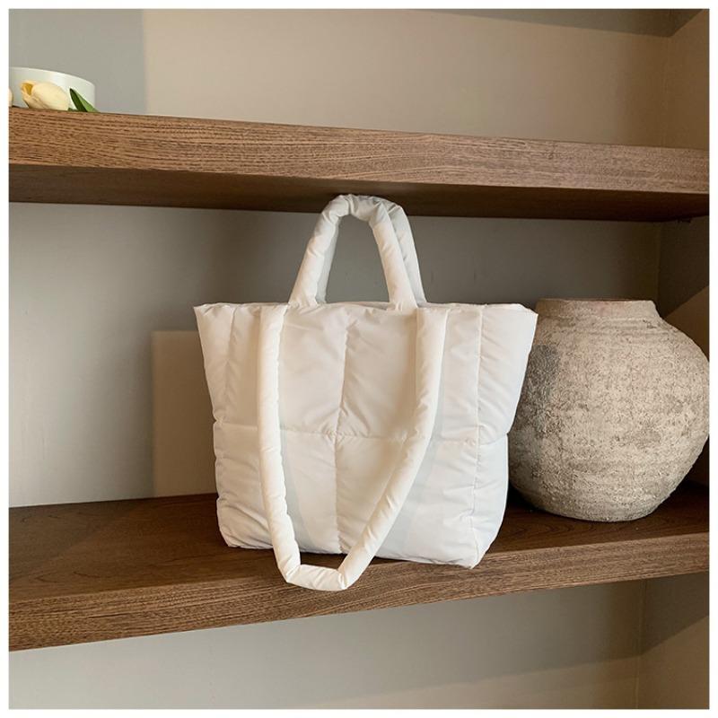 New simple contrasting color portable cotton clothing bag niche personality glossy large capacity shoulder bag