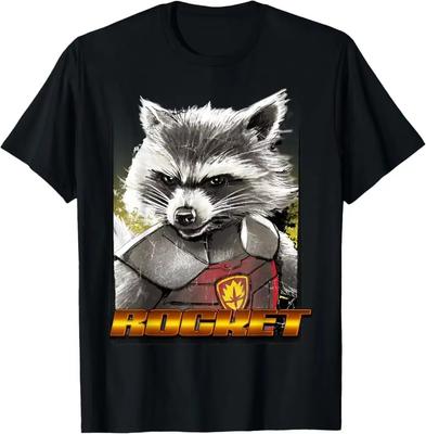 Authentic 2026 New Summer Rocket Raccoon Print Large Size Unisexs LooseFitting Casual ShortSleeved TShirt