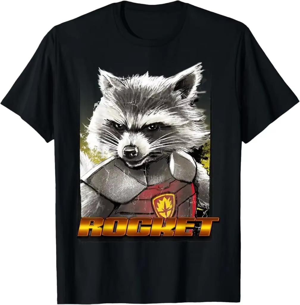 Marvel Authentic 2026 New Summer Rocket Raccoon Print Large Size Unisexs LooseFitting Casual ShortSleeved TShirt M