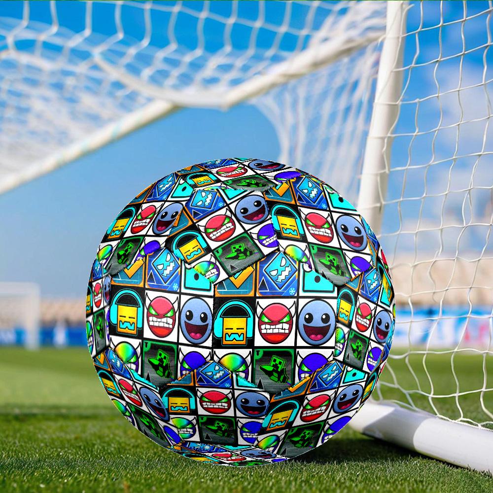 Colorful Geometry Dash Characters Size 5 Soccer Ball, Suitable for Training and Matches, High-Elasticity, Wear-Resistant Material Gift for Fan