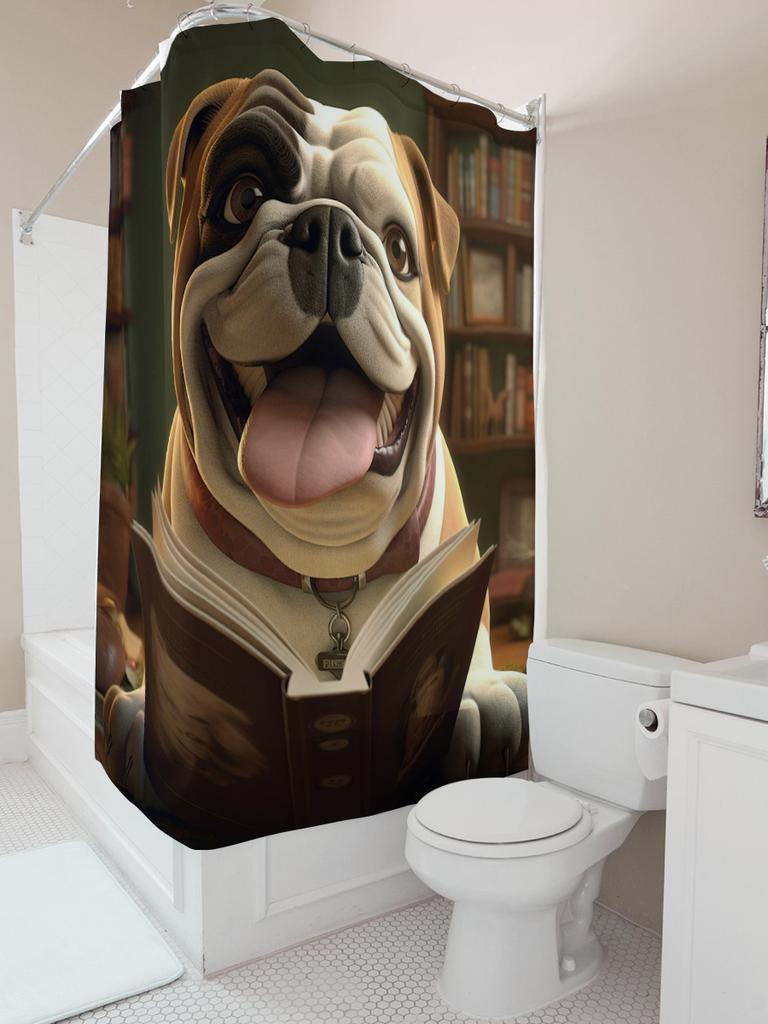 Reading Bulldog Shower Curtain | Fun and Unique Bathroom Decor
