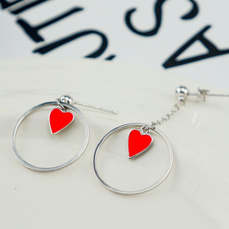 New Product Simple and Fashionable Heart-shaped Asymmetric Earrings Red Peach Heart Earrings