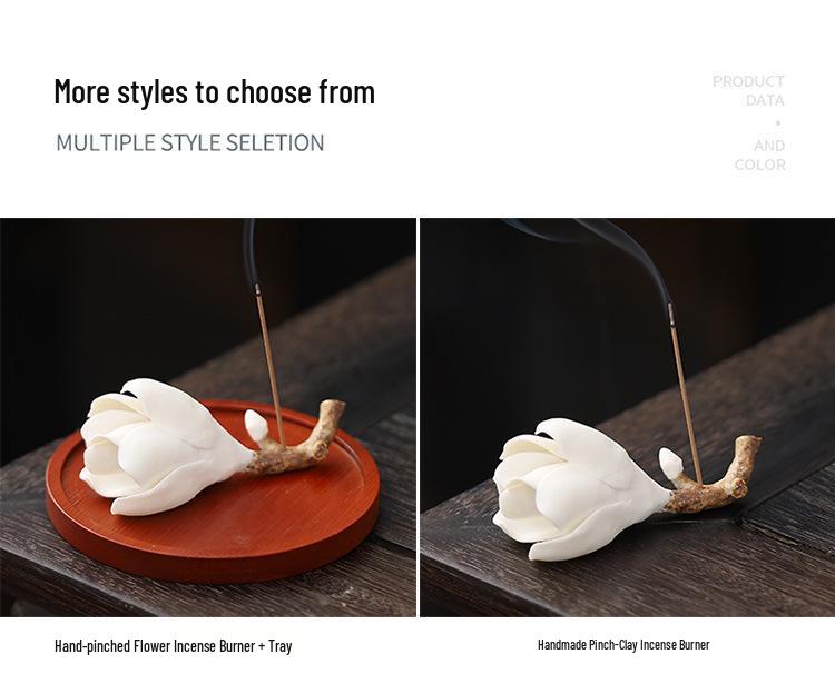 Handmade Ceramic Magnolia Incense Holder – Color-Changing Table Decoration for Tea Ceremony