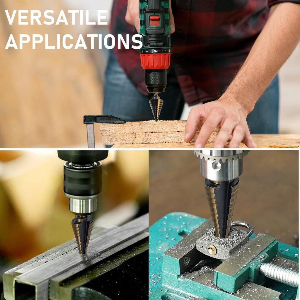 Step Drill Bits 5PCS HSS Titanium Step Drill Bit Set Covering 50 Sizes High Speed Steel Step Bits for Metal DIY Lovers