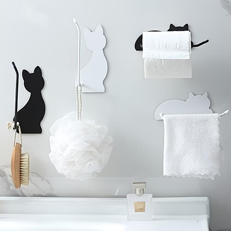 Katzförmiger Taschentuchhalter aus Edelstahl, Selbstklebender Badezimmer- und Küchenorganisator, Platzsparender Toilettenpapierhalter