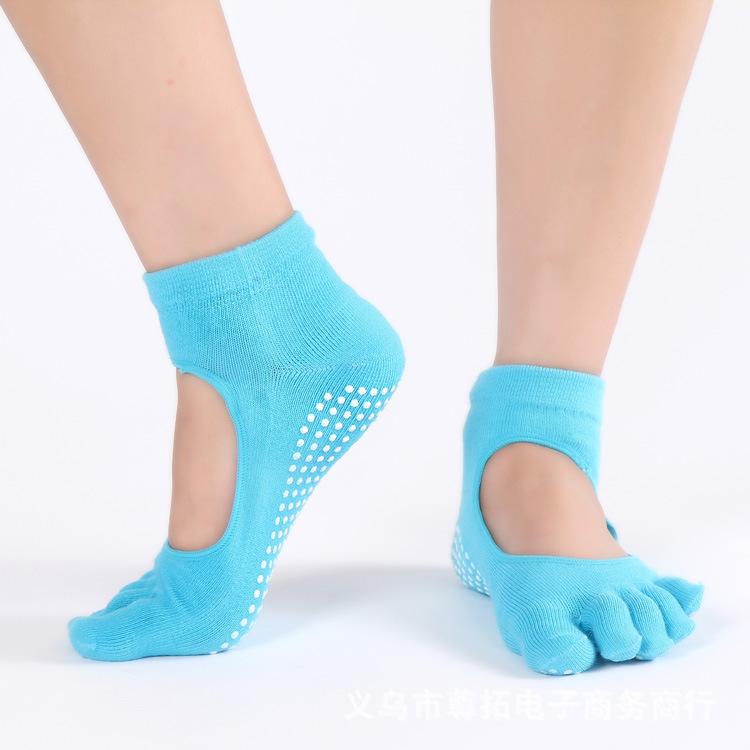Cotton Yoga Socks, Women'S Non-Slip Backless Open-Toed Instep Professional Yoga Five-Finger Socks Yoga Socks