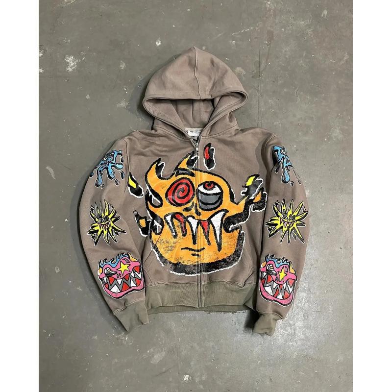 

Ретро Готичний Панк Y2K Хіп-Хоп Унісекс Худі - Осінь/Зима Вуличний Одяг M хакі