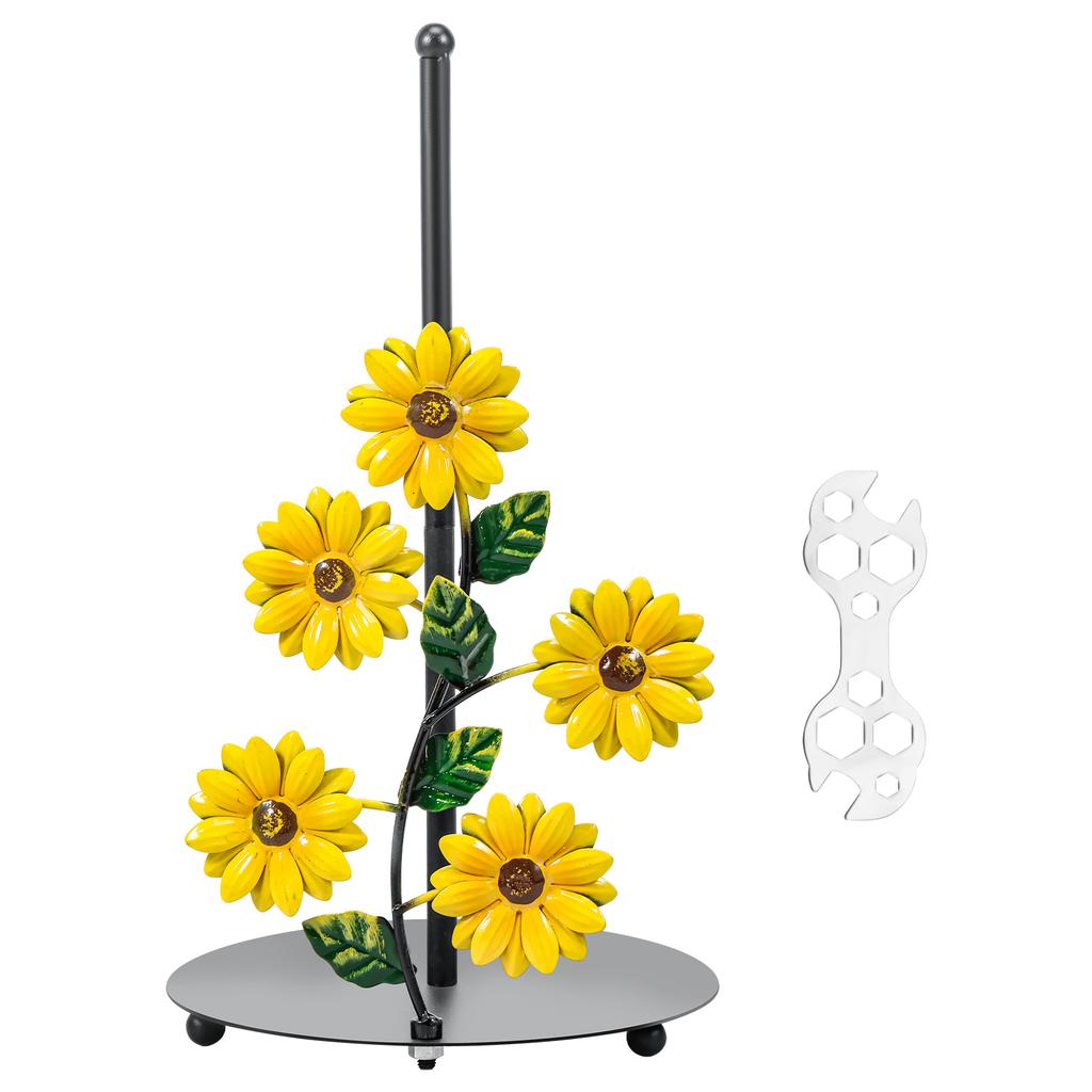 Kitchen Roll Holder Vintage Paper Towel Stand Sunflower Decor Iron Kitchen Roll Stand Vertical Paper Towel Storage Rack for Home