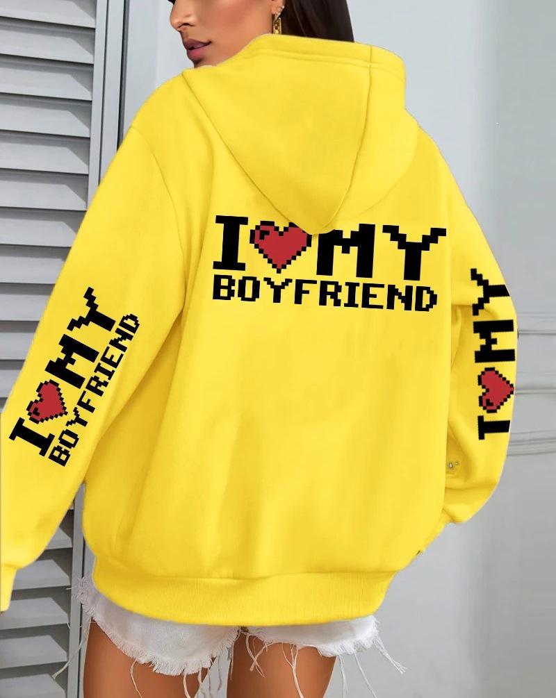 I Love My Boyfriend Women's Casual Fleece Hoodie