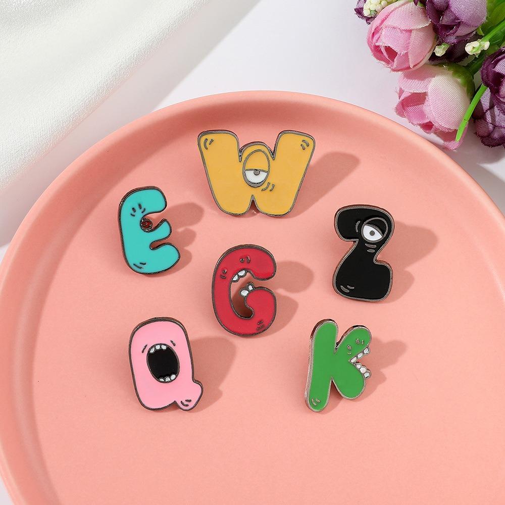 Metal 26 Letter Enamel Pins Cute Cartoon Brooch Badges Funny Alphabet Brooches Jewelry Gift