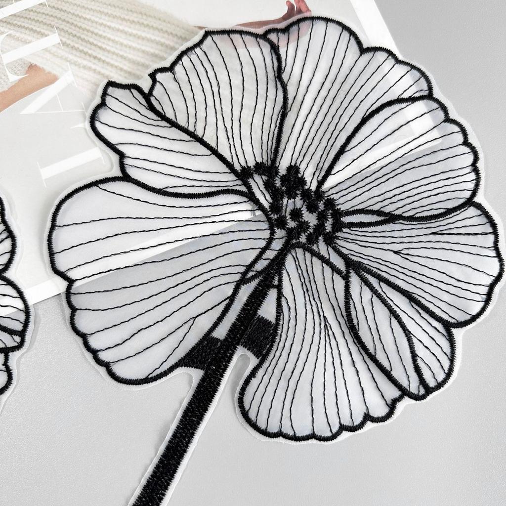 Black Lotus Organza Embroidered Flower Cloth Sticker Decorative Top T-Shirt Dress Clothing Accessories Cloth Sticker Accessories