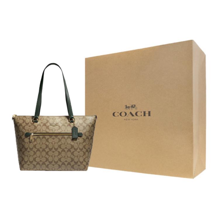 New COACH Gallery Coated Canvas With Leather Tote Bag, Shopping Bag, Handbag, Shoulder Bag Women's Khaki 79609-IMRQE