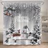 Winter Christmas Shower Curtains Town Street Snowman Snow Mountain Scenery New Year Xmas Home Bathroom Decor Bath Curtain Set