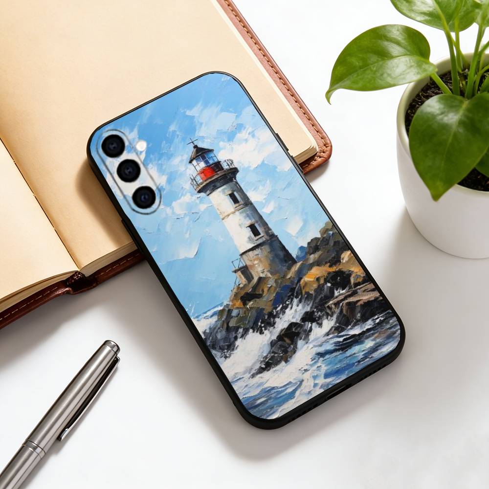Art oil painting of a lighthous Phone Case Black Silicone Soft For Samsung Galaxy A73,A72,A71,A70,A53,A52,A51