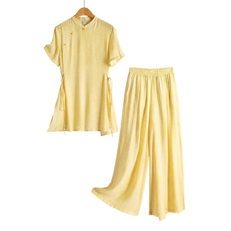 Summer new new Chinese style with suspenders top wide-leg pants two-piece set women's summer thin fashion casual women's clothing set