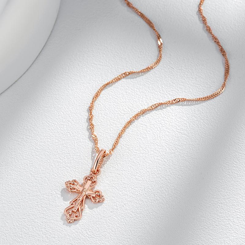 with luxury cross pendants for men and women, rose gold color, Christian, church, Jesus, shiny charm, daily, fine jewelry