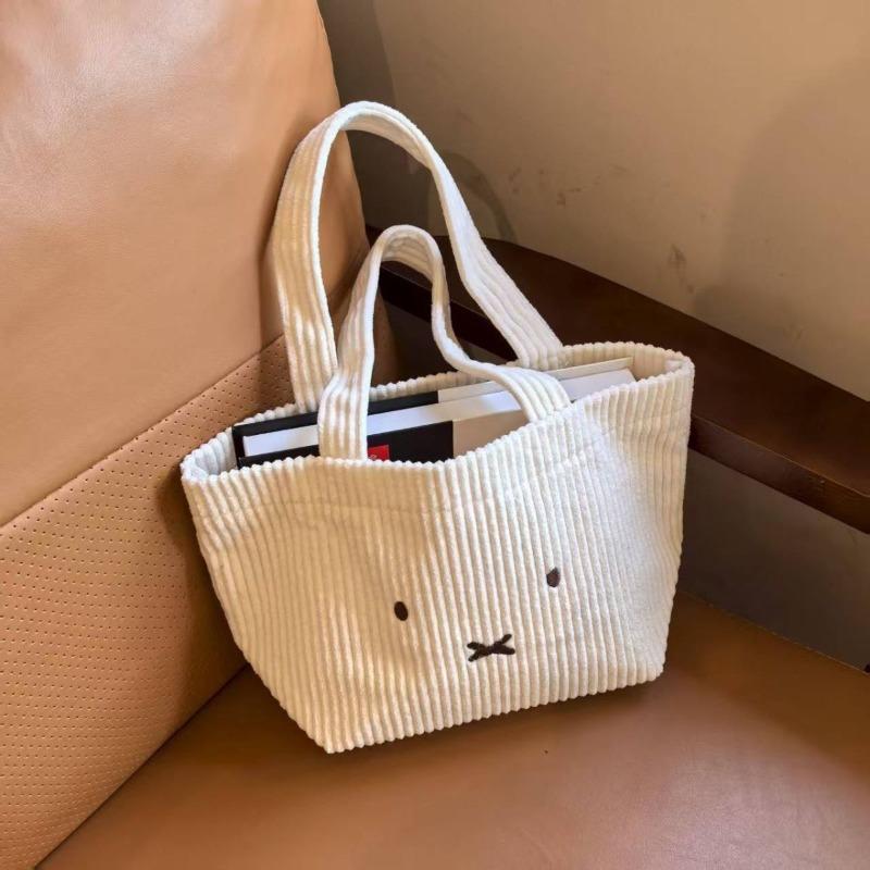 New Miffy Anime Two-Dimensional Corduroy Embroidered Handbag High-Value Cute Girl Heart Commuting Versatile Portable Handbag