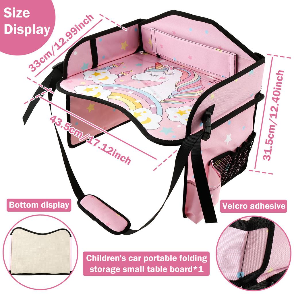 Kids Car Seat Tray Foldable Travel Baby Children's Table Lap Tray Portable Waterproof Multiple Pockets for Dining Drawing