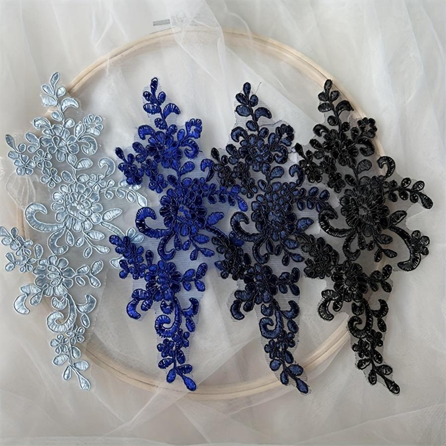 Pair of Floral Lace Applique Patches Embroidered Iron-On Decoration for Wedding Dress DIY Crafting - White