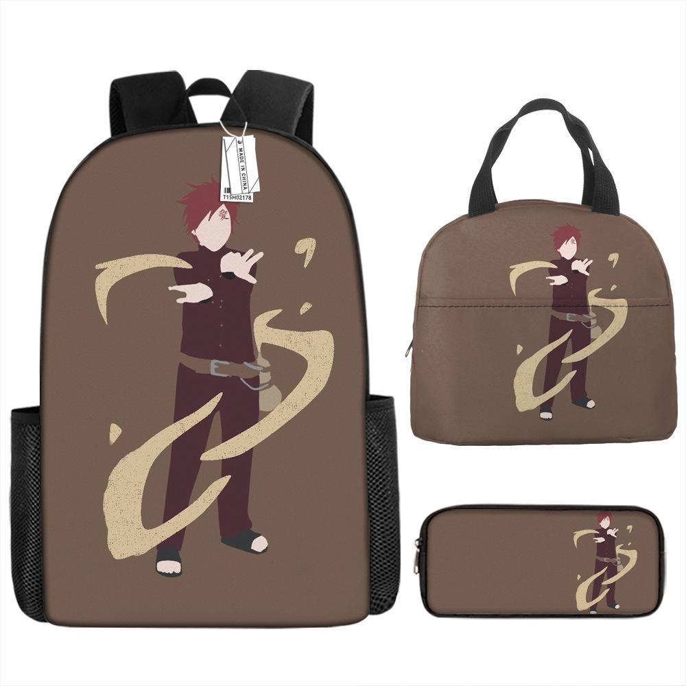 Naruto Shippuden Elementary and Secondary School School Bag Large Capacity Campus Backpack Lunch Bag Pencil Bag Three-piece Set