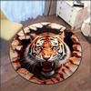 1pc 3D Roaring Tiger Pattern Round Rug, Non-slip Floor Mat for Living Room, Bedroom, Bathroom, Holiday Home Decoration