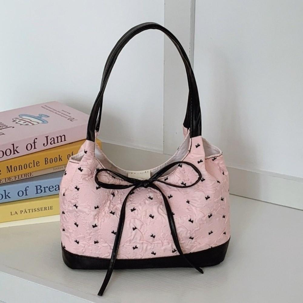 Simple Style Sweet Shoulder Bag Portable Contrast Handbags Gift Bowknot Underarm Bag  Daily Use