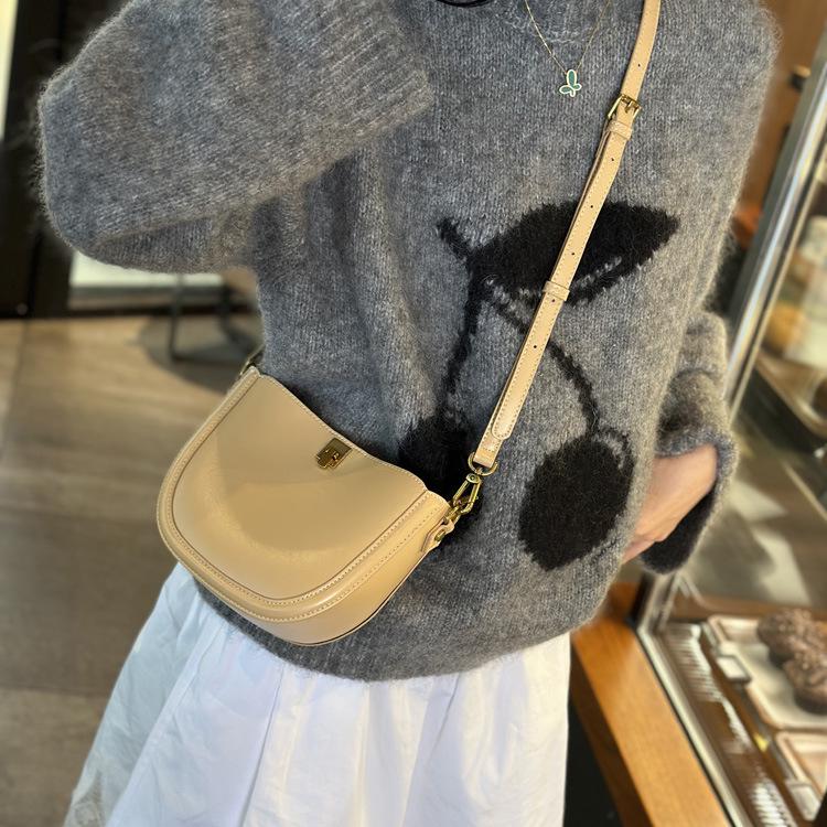 Women's Genuine Leather Crossbody Saddle Bag - 2024 Spring/Summer Trend, Advanced Texture, Popular Small Underarm Design