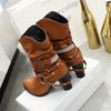 J/Winter New High Heel Thick Heel Round Toe Short Boots European and American Feng Shui Diamond Belt Decorative Women's Boots