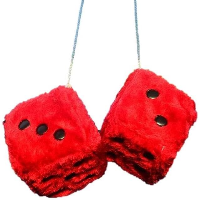 Speed Mao Cute Fluffy Dice Plush Toy for Decorating Car Room Mirrors, etc. (Red)