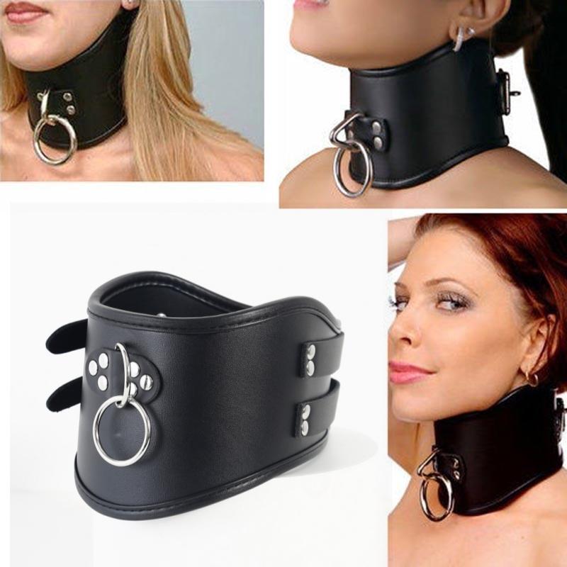 Gothic Cosplay Role Play Costume of Black Tall PU Leather Buckle Posture Collar for Adult Choker Neck Stretching