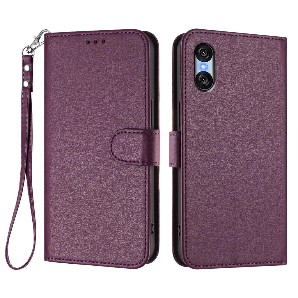 For Sony Xperia 10 VI Leather Case Wallet Stand Phone Cover with Wrist Strap
