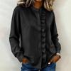 Women's Fashion Loose-Fit Lace-Trim Pleated Stand Collar Shirt Striped Top