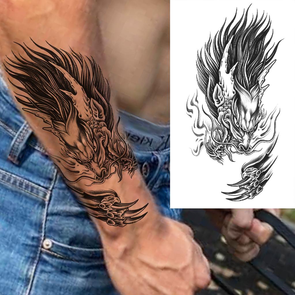 1 Sheet Snake Fox Tiger Skull Demon Temporary Tattoos For Men Adults Women Arm Forearm Fake Tattoo Sticker Sleeve Water Transfer