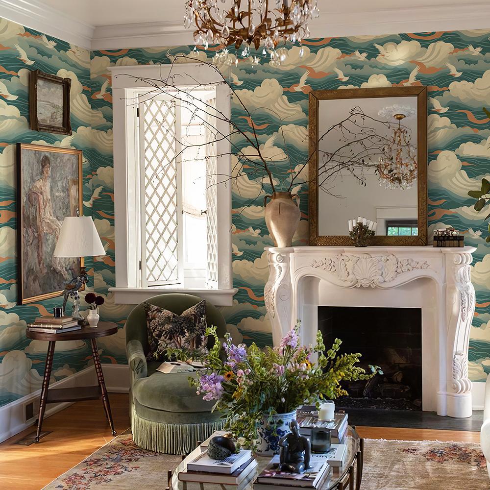 Blue Sea Spray Peel And Stick Wallpaper PVC Bird Waterproof Self Adhesive Wall Decoration Retro Vinyl Peel And Stick Wallpaper