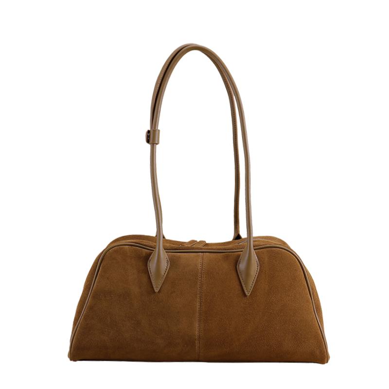 Women's Suede Shoulder Bag – Brown Soft Leather Handbag for Everyday Use, Fashionable and Durable Tote Purse