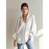 Womens Loose V-Neck Ruffled Puff Sleeve Shirt Top 2026 Fall Casual Oversized Blouse
