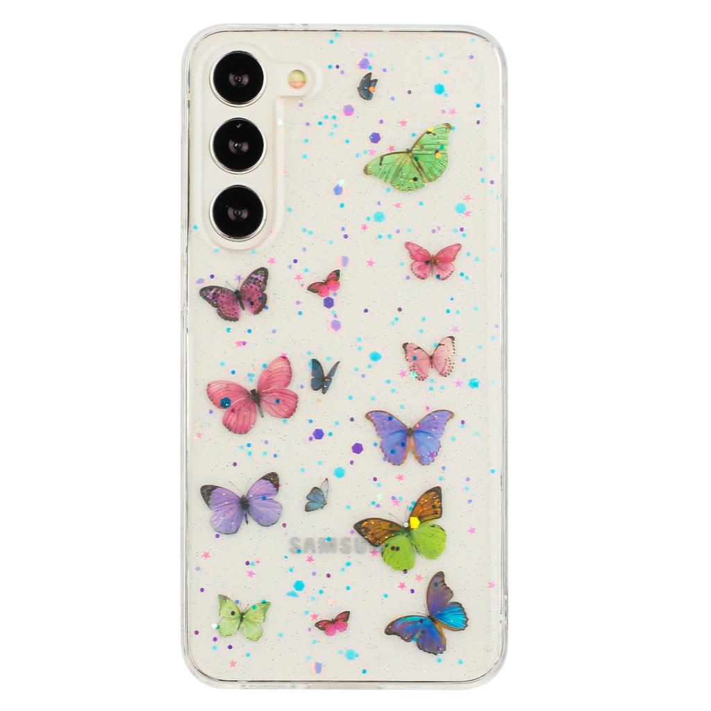 For Samsung Galaxy S23+ Case Anti Drop TPU Phone Back Cover Epoxy Glitter Butterfly