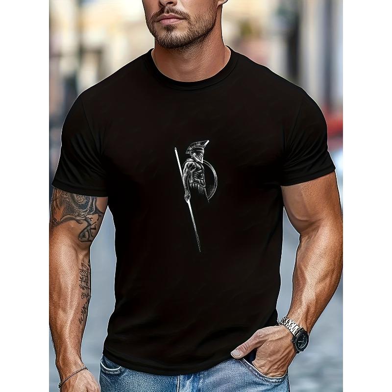 Spartan Warrior Print Men s Casual Crew Neck T-Shirt S чёрный