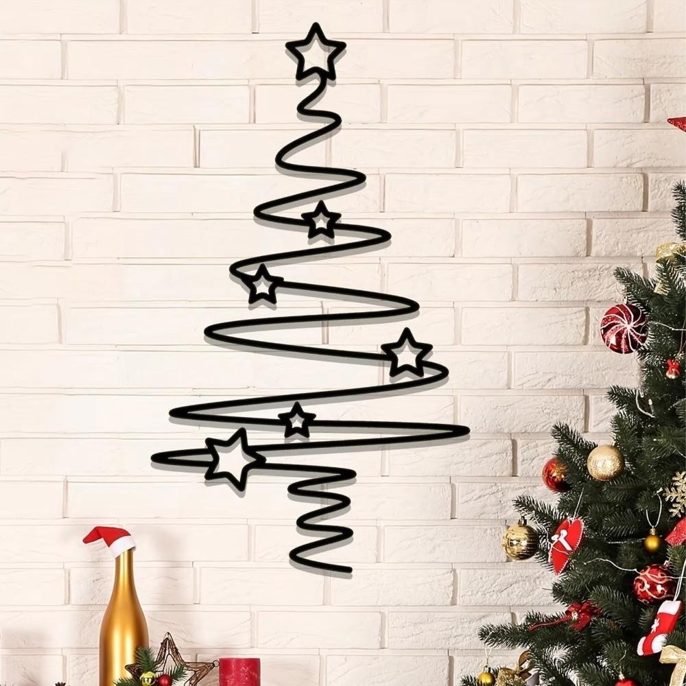 Star Pattern Christmas Tree Wall Art Black Wrought Iron Wall Decor Indoor Decoration