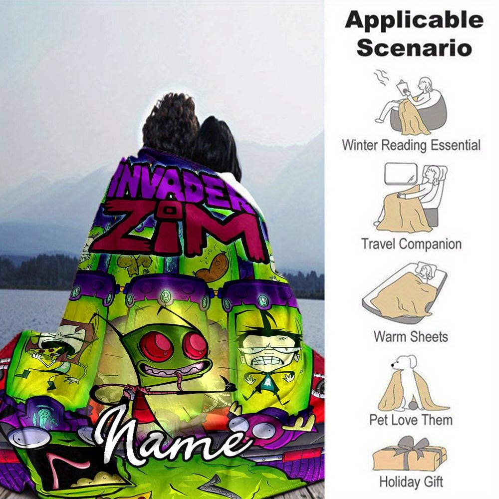 Invader Zim Flannel Blanket With Customizable Name Comfortable In All Seasons Suitable For Sofas Beds Travel Camping And Office Decoration Perfect