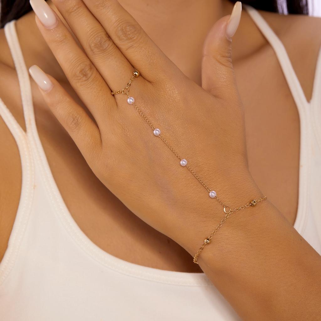 Boho Colorful Crystal Tassel Wrist Bracelet for Women Finger Ring Link Chain Charms Female Trendy Aesthetic Jewelry Accessories