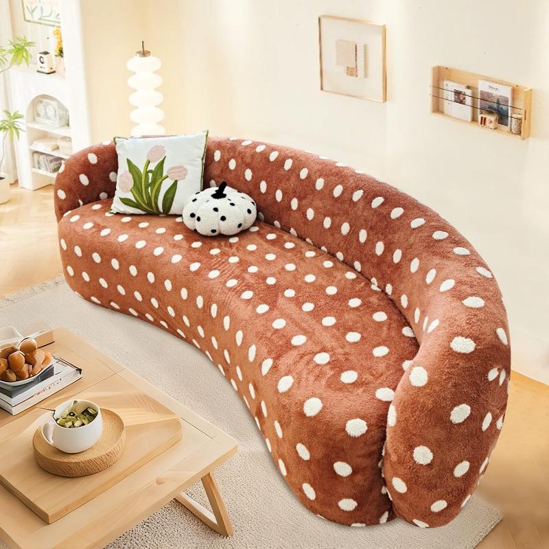 

Stretch Polka Dot Print Curved Sofa Cover Pet-Friendly Full-Wrap Dust-proof Soft Plush Couch Protector Living Room Decor S-90-140cm