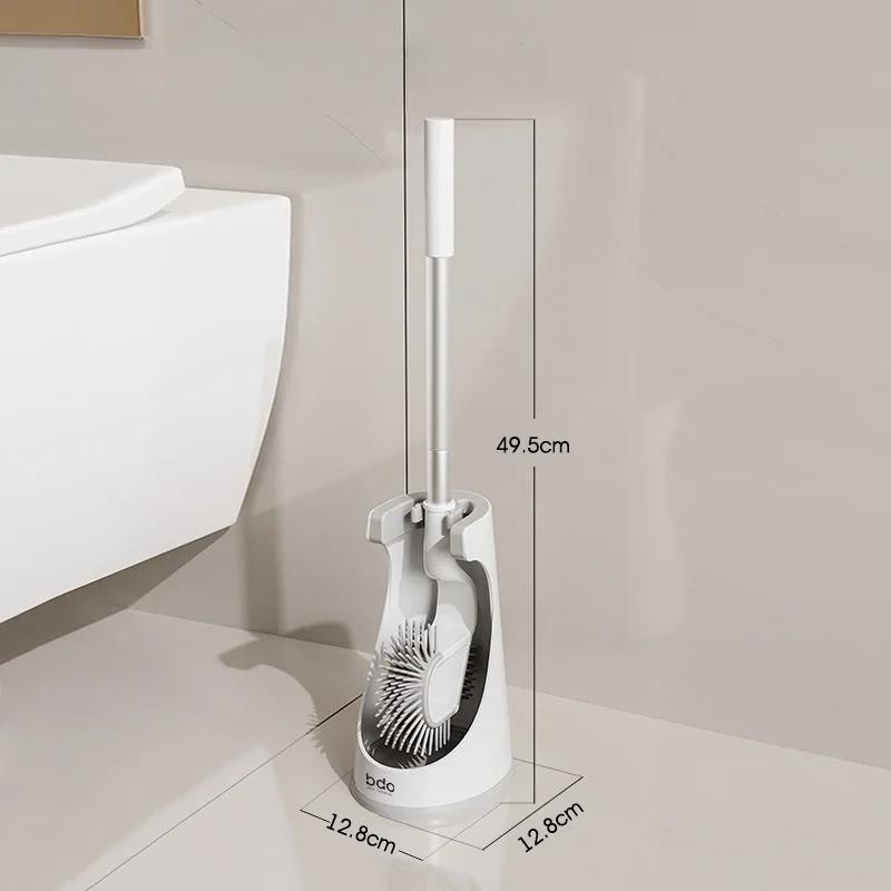 Vertical Silicone Toilet Brush with Bracket Long Handled TPR Bracket Set Household Artifact Bathroom Daily Cleaning Tool