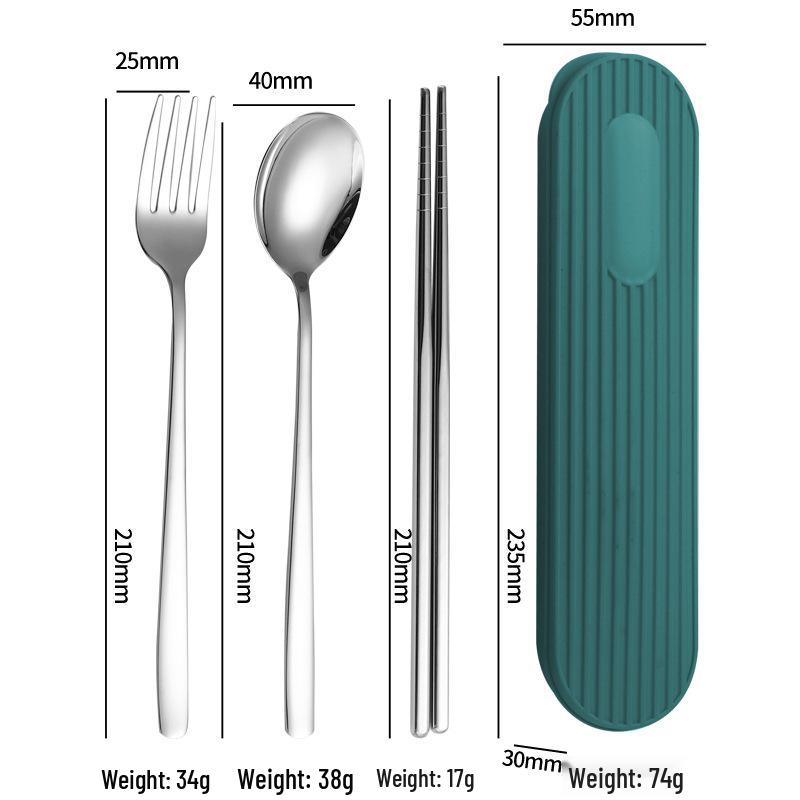 Set di Posate in Acciaio Inossidabile 304: Forchetta, Cucchiaio, Bacchette con Scatola a Strisce Verticali per Viaggio, Campeggio, Uso Studentesco