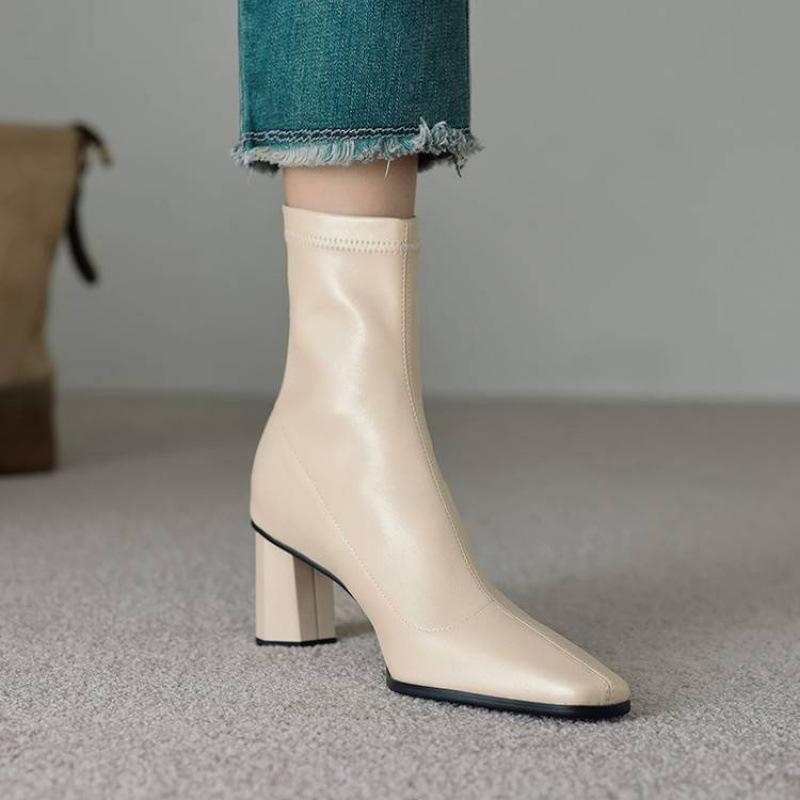 

New comfortable rear zipper high heel large size women s boots rubber sole pointed versatile knight boots autumn and winter mid boots 40