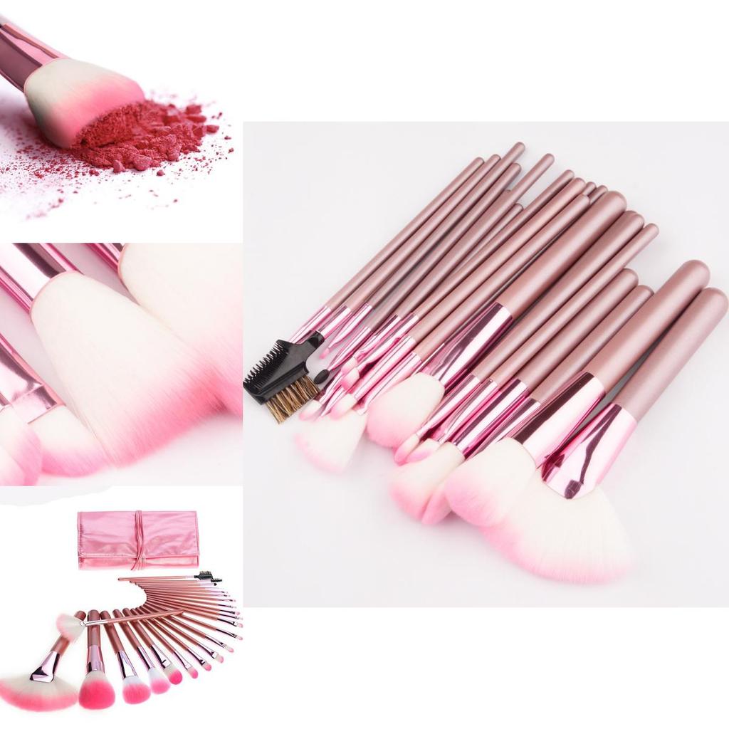Cosmetic Brush Collection 22 Pack With Pink Makeup Bag For Contouring And Eyebrow Grooming